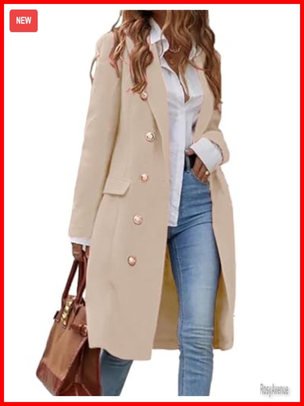 Womens Long Wool Blend Pea Coat Double Breasted Trench Fall Winter
